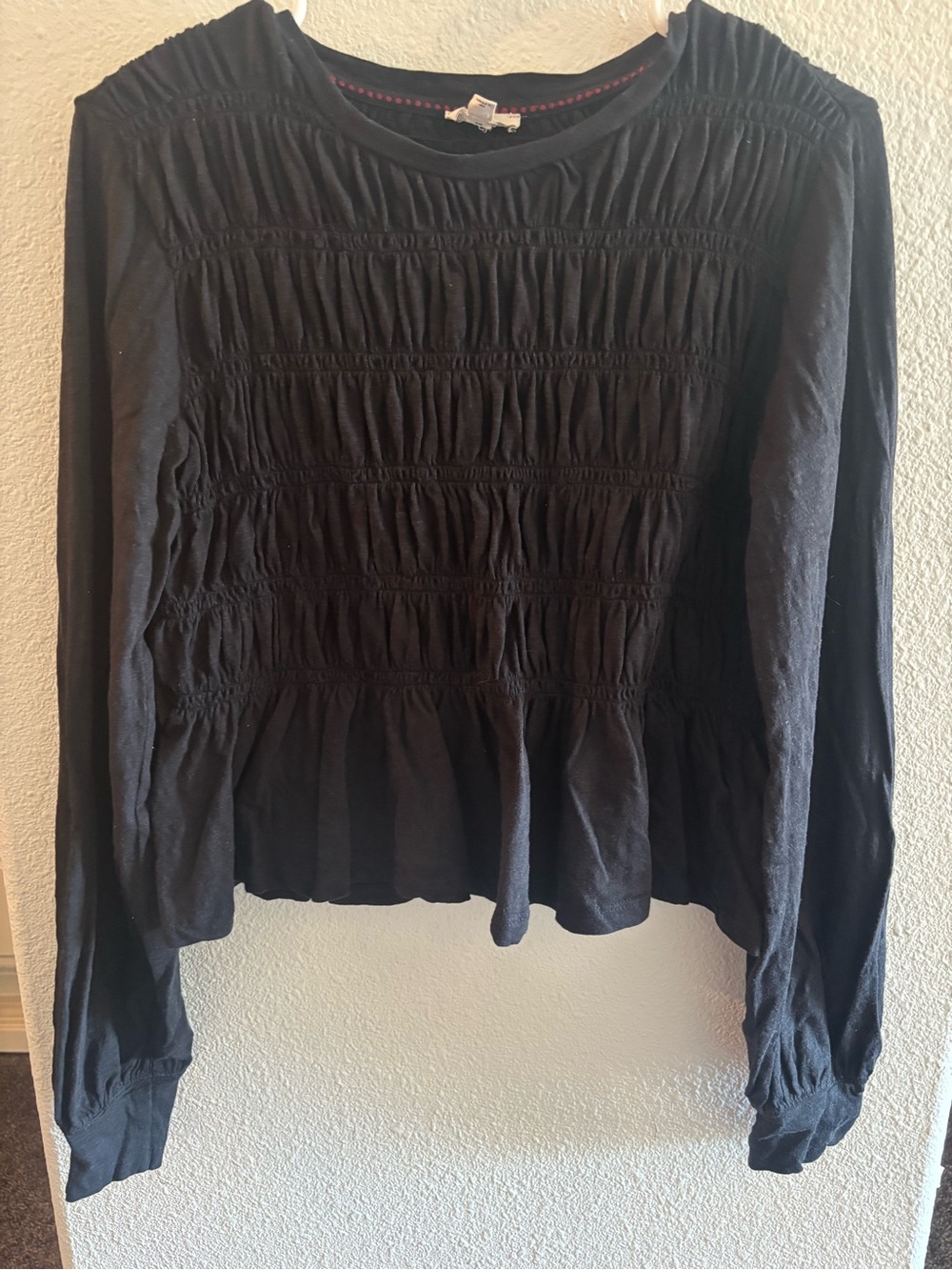 Pilcro Black Smocked Long-Sleeve Peplum Top - Picture 3 of 3